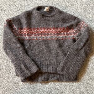 Baby Cashmere Blend Gray and Red Patterned Sweater